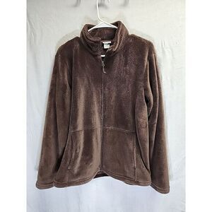 White Sierra Brown Fuzzy Full Zip Jacket Women's Size XL